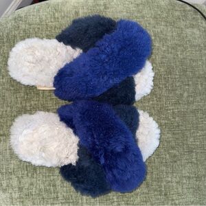 Ariana Bohling Criss Cross Alpaca Shearling Slippers M 8.5 Blue Gray
